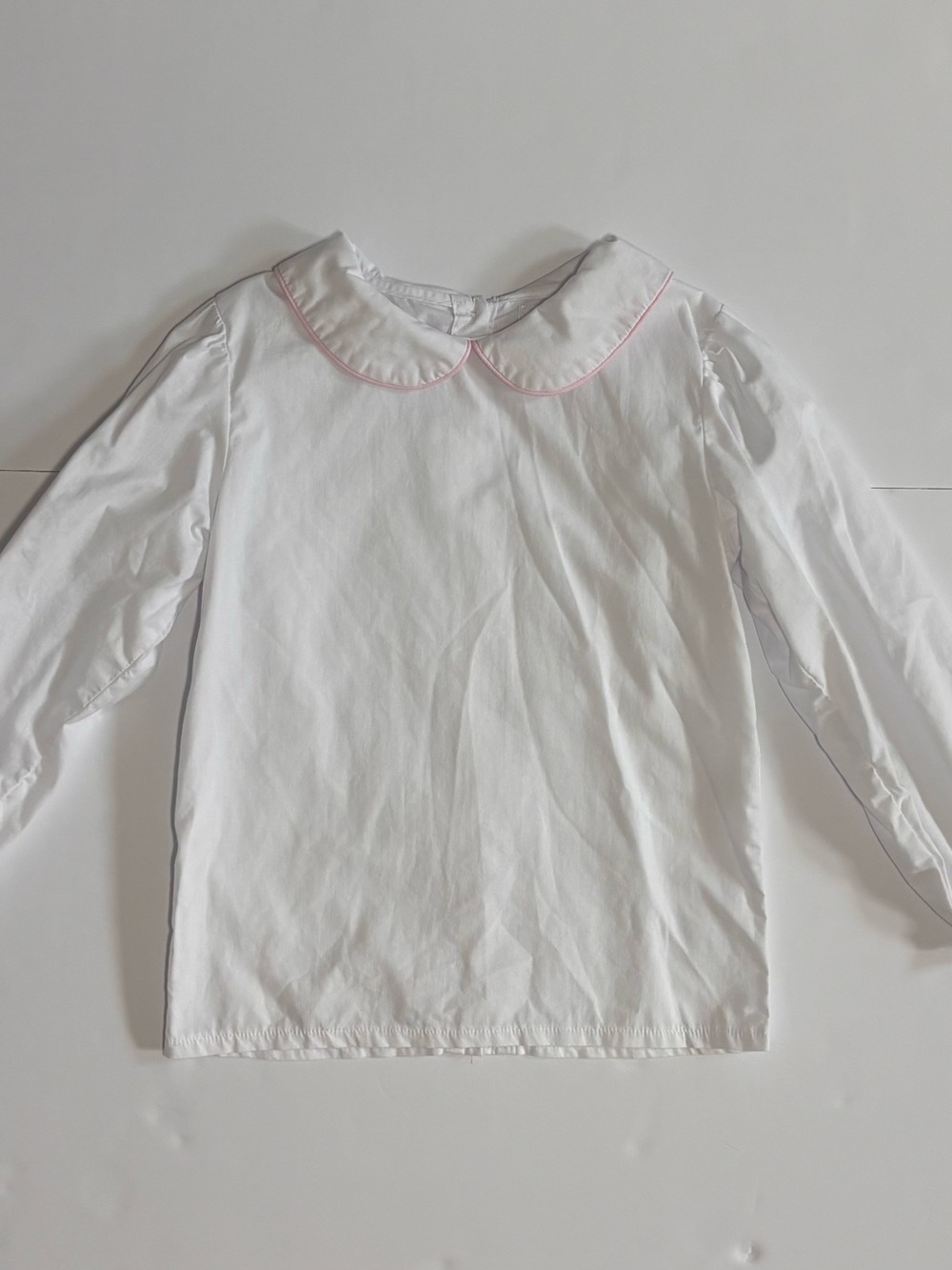 Cecil and Lou Girls Size 5 White Peter Pan Collar Blouse Pink Piping